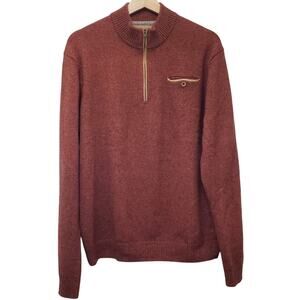 JOHNNIE-O 1/4 Zip Sweater Merino Wool Yak Cotton Blend Men's Medium Burnt Orange